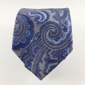 DAVID DONAHUE Blue & Gray Paisley Silk Tie